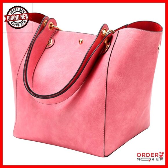 Numhew Vintage Black Vegan Leather Large Capacity Waterproof  Large Work Tote Bag with Crossbody Strap, Waterproof Vegan Leather,